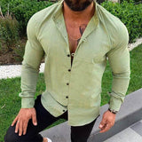Foesce New Long Sleeve Button Stand Collar Men's Cotton Linen Shirt Buckle Casual Top