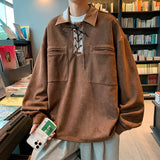 Spring Suede Hoodie Men Fashion Retro Casual Lapel Sweatshirt Men Streetwear Korean Loose Hip Hop Pullover Hoodies Mens Hoody