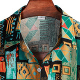 Men Short Sleeve Ethnic Style Printed Shirt Geometric Folk Pattern Floral Shirt Casual Summer Hawaiian Holiday Camisa Tops