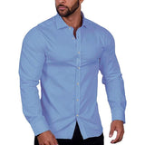 Spring Summer Solid Color Casual Shirts Men Fashion Long Sleeve Turn-down Collar Buttoned Shirt Tops Mens Leisure Clothes