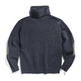 Maden Men's Vintage Warm Soft Mohair Turtleneck Sweater Green Grey Long Sleeve Sweater With Elbow Patch