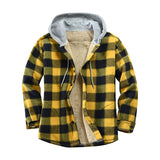 Men's Flannel Shirts Jacket Fleece Lined Plaid Coat Button Up Shirt Hoodie Winter Outwear