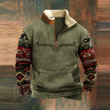 Mens Hoodie Casual Loose Long Sleeve Sweatshirts Fall Fashion Zipper Stand Collar Top Vintage Graphic Print Patchwork Sweatshirt
