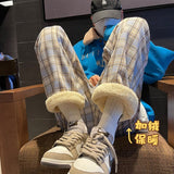 Winter Plush Thickened Pants Men Warm Fashion Retro Thick Plaid Pants Men Streetwear Loose Straight Pants Mens Trousers M-2XL