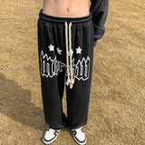 Foesce  Hip Hop Drawstring Women Men Casual Pants Letter Printed Loose Straight Streetwear Sport Pant Female Wide Leg Trousers