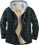 Men's Flannel Shirts Jacket Fleece Lined Plaid Coat Button Up Shirt Hoodie Winter Outwear