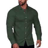 Spring Summer Solid Color Casual Shirts Men Fashion Long Sleeve Turn-down Collar Buttoned Shirt Tops Mens Leisure Clothes