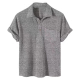 FoesceNew Men's Casual Plaid Polo Shirts Top Turn-Down Collar Button Blouse Short Sleeve Solid Pocket Blouse Shirt Men clothing