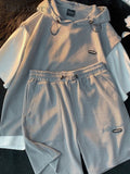 Foesce Summer Men's Large Size Sports Suit Breathable Casual Wear Wild High Street Chic Fake Two-piece Casual T-shirt + Simple Shorts