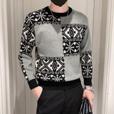Korean Style Men Christmas Sweater Autumn and Winter Warm O-Neck Sueteres Para Hombre Slim Fit Snowflake Print Knitted Pullovers