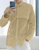 Foesce Men Casual Shirt Lapel Long Sleeve Solid Color Streetwear Fashion Irregular Shirts  Korean Leisure Men Clothing 5XL
