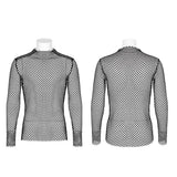 Men's Punk Sexy Gauze Rough Edges Slim T-shirt Long Sleeve Black Tops Spring And Summer T Shirts For Men
