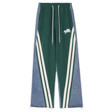 Stitching denim American high street loose pants women's tide ins summer hiphop hiphop sports casual pants sweatpants