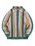 Cardigan for Men  Embroidery Striped Sweaters Turn-down Collar Cardigan Fall Winter Color Block Button Fly Outerwear