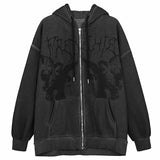 Y2k Zip Up Hoodie Women Hip Hop Heart Graffiti Letter Print Hooded Sweatshirts Female Harajuku Goth Punk Jacket Coats Streetwear