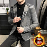 Men's Suit Jacket Winter New Slim Fashion Plaid Casual Business Casual British Style Dress Wool Warm Blazers Coat Groom