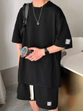Summer Unisex Asual Suit Men's Hong Kong Style Short SleeveT-shirt Korean Streetwear Casual Preppy Shorts Two Piece Set