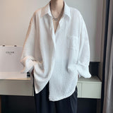 Spring Pleated Shirts Men Fashion Society Mens Dress Shirts Korean Loose Long Sleeve Shirts Mens White Casual Shirts M-2XL