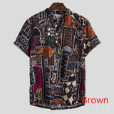Men Hawaiian Shirt Printing Vintage Stand Collar Short Sleeve Summer Casual Male Shirts Streetwear  Vacation Camisas