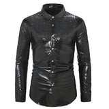 Foesce Night Club Wear Men's Dress Shirts Camisa Social Brand Slim Long Sleeve Shirt Men Coated Metallic Button Down Black Shirts