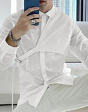 Foesce Men Casual Shirt Lapel Long Sleeve Solid Color Streetwear Fashion Irregular Shirts  Korean Leisure Men Clothing 5XL