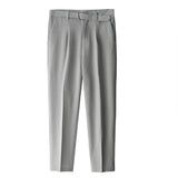 Korean Belt Suit Pants Men Fashion Solid Color Casual Dress Pants Men Loose Straight Trousers Mens Office Formal Trousers