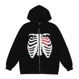 Foesce Oversized Skeleton Zip Up Hoodie Jacket Men Streetwear Gothic Foam Printing Hooded Sweatshirts Thin Unisex New Spring Autumn