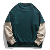 Foesce Vintage Flocked Letter Fake Two Patchwork Hoodie Pullover Harajuku Sweatshirts Men Hip Hop Streetwear Loose Casual Tops