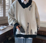 Men Hip Hop Streetwear Hole Sweater Retro Harajuku Sweater Knitted Pullovers Ripped Sweater Oversized Winter Clothes Men