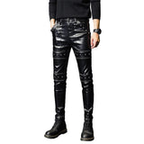 Foesce New Winter Spring Mens Skinny Biker Leather Pants Fashion Faux Leather Motorcycle Trousers For Male Trouser Stage Club Wear