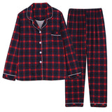 Long Sleeve Cardigan Sleepwear Clothes with Long Trousers Two Piece Sets Ladies Plaid Design Shirt Pajamas Home Pyjamas Women