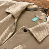 Foesce Men's New Casual Shirt Japanese Retro Workwear Jacket Spring and Autumn Lapel Waffle Coat Multi-Pocket Thin Top Fashion