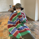 Winter Stripe Sweater Men Warm Fashion Casual Knit Pullover Men Korean Loose Oversize Long Sleeve Sweater Mens Jumper Clothes