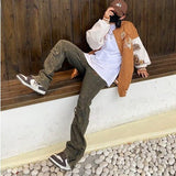 Male Y2K Cargo Pants Four Season Men's Baggy Jeans Streetwear Edging Cuff Vinge Denim Trousers