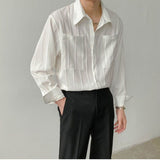 Fashion Lapel Button Spliced Pockets All-match Shirts Men's Clothing Spring New Loose Casual Tops Solid Color Korean Shirt