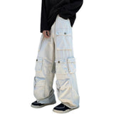Stylish Men Cargo Pants Retro Men Mopping Pants Loose Relaxed Fit Buttons Pants  Dressing