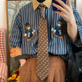 Vertical Striped Japanese Retro Short Sleeve Casual Shirts Men Couple Top Bear Print Button Up Shirt Summer Punk Style