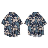Foesce Oversized American Style Summer Fried Street Fashion Small Fish Print New Personalized Mens Casual Shirts