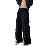 Stylish Men Cargo Pants Retro Men Mopping Pants Loose Relaxed Fit Buttons Pants  Dressing