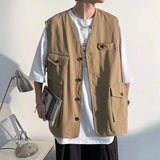 Foesce Waistcoat Vest Big Backpack Japanese Vintage Multi-Pocket Vest Men And Women Sleeveless Tide Brand Tooling Jacket