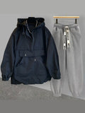 Foesce Hooded Jacket Suit Men Thin Korean Version Tooling Stitching Design Windbreaker Jacket with Loose Pants Two-piece Set