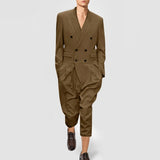 Men Jumpsuits Solid Lapel Long Sleeve Streetwear Double Breasted Rompers Elegant Fashion Casual Men Overalls S-5XL