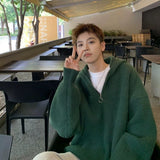 Fashion Solid Color Spliced Zipper Hooded Sweater Men's Clothing Autumn New Casual Pullovers Loose All-match Korean Tops