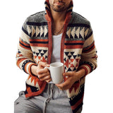 Foesce Plus Size Knitted Long Sleeve Men Casual Loose Cardigan Autumn Winter Open Front Plaid Printed Cardigan Sweater Outerwear
