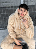 Foesce Men's Hoodie Outfit Solid Fluffy Fleece Sweatshirts with Trouser Two Piece Set Fall Winter Streetwear Hooded Hoodie Suits