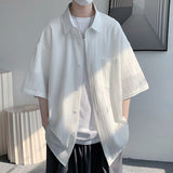 Summer Ice Silk Vertical Stripe Shirt Men Summer Short Sleeve Lapel Shirts Blouse Top Loose Casual Men Clothing Camisas