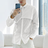 Foesce Men Casual Shirt Lapel Long Sleeve Solid Color Streetwear Fashion Irregular Shirts  Korean Leisure Men Clothing 5XL
