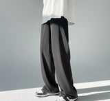 Foesce New Men's Clothing Solid Color Straight Fashion Korean Elastic Waist Young Style Casual Loose Comfortable Wide Leg Pants