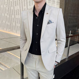 Foesce Blazers Jacket Pants 2 Pcs Set  Fashion New Men's Casual Boutique Business Wedding and Groom Suits Coat Trousers