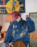 Giraffe Embroidered Zoo Denim Shirt Men Autumn New Vintage Style Casual Long Sleeve Casual Shirt Women Top Punk Style